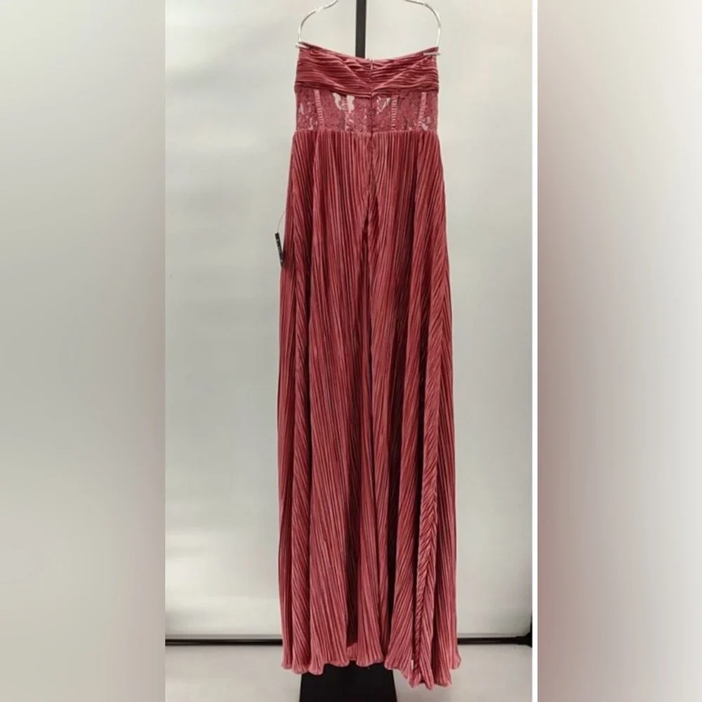 Lulus Desme Rose Pink Satin Plisse Strapless Maxi Dress M NWT - Picture 5 of 6